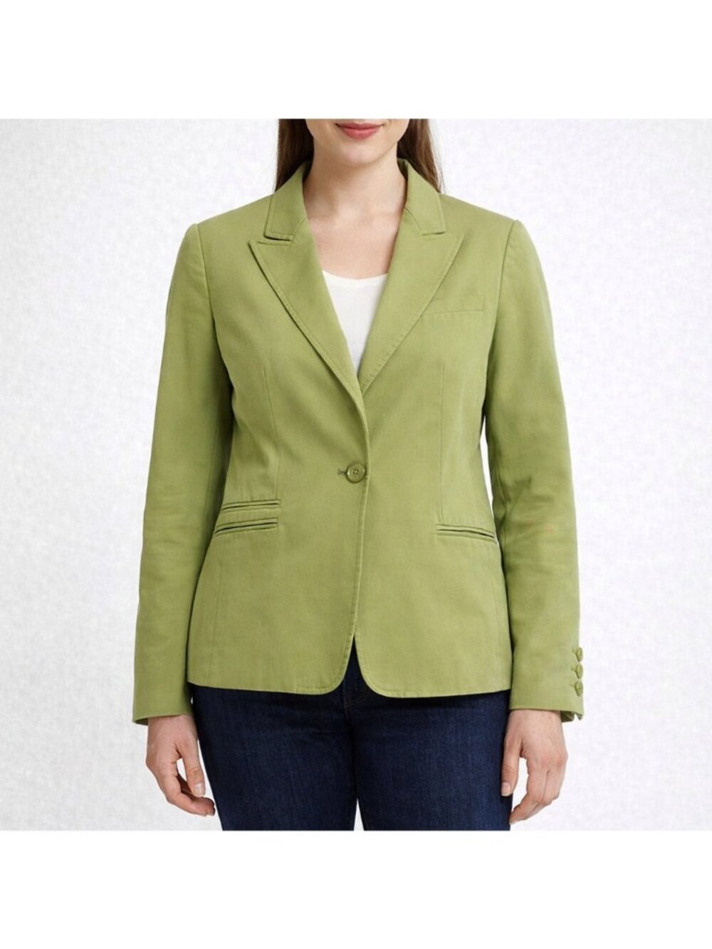 Talbots Petites 4 Green Stretch Blazer Cotton Silk Career Jacket Lined Flaw